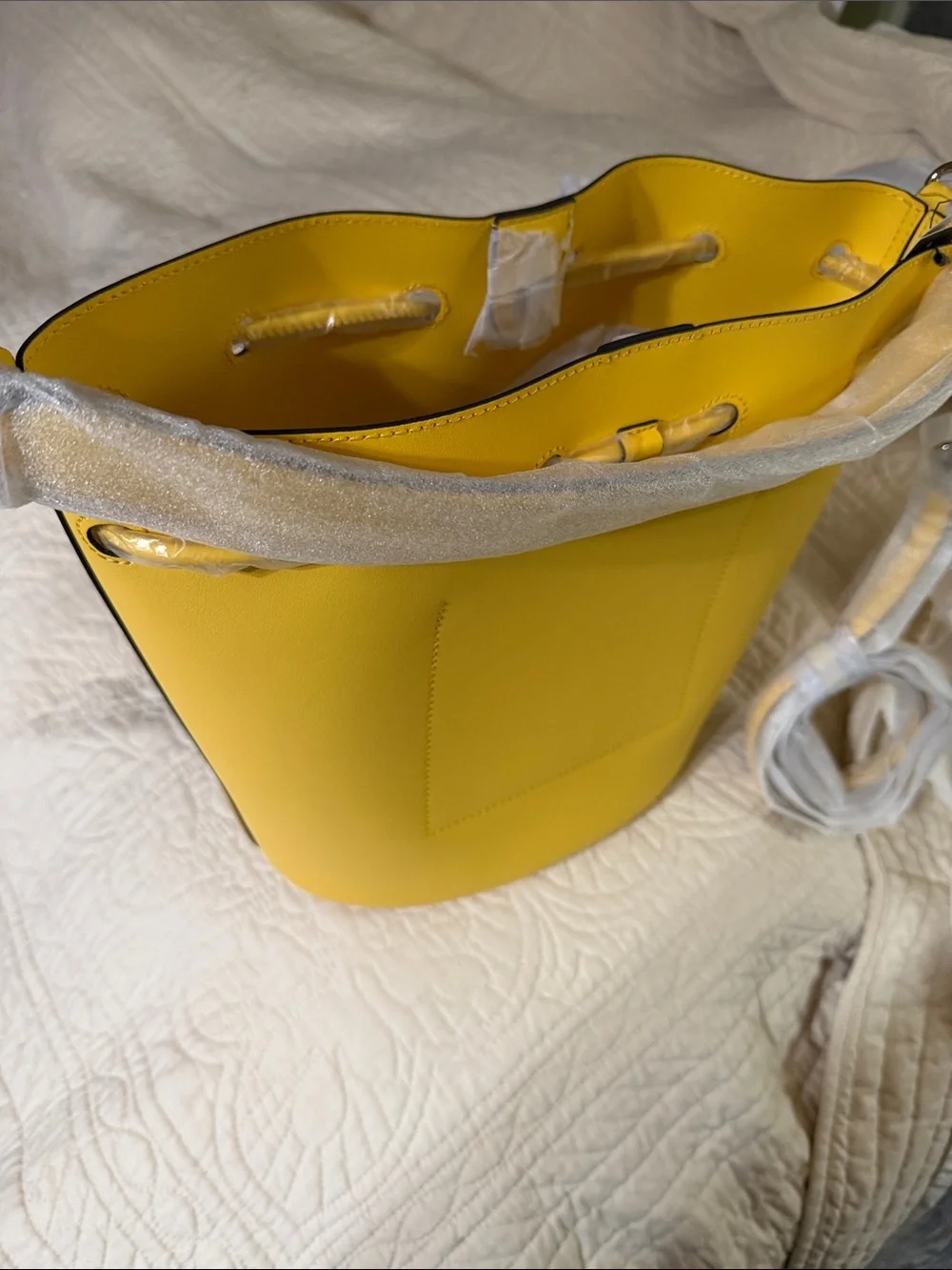 Lauren Ralph Lauren Yellow Leather Bucket Tote NWT.